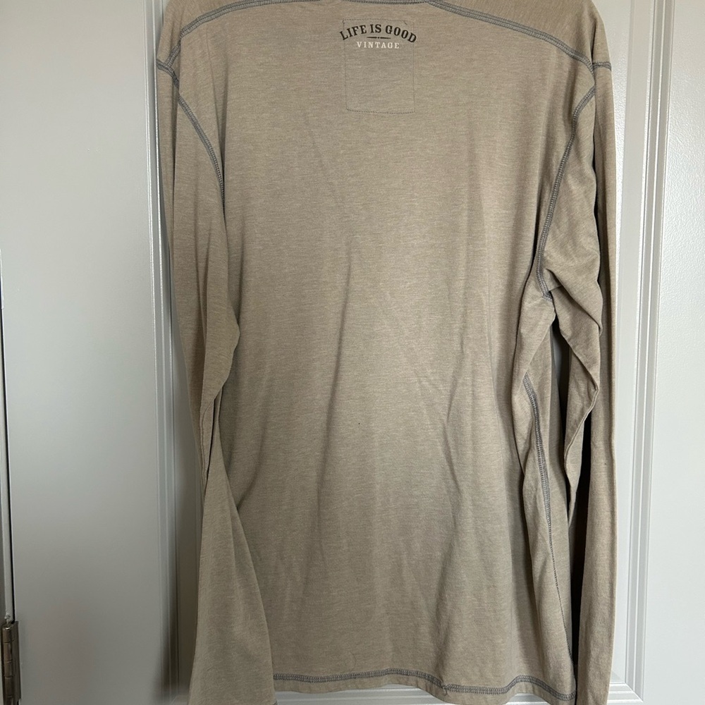 Life Is Good Men's Tan Long-Sleeve Tee with Two Guitar Graphic - Picture 5 of 5